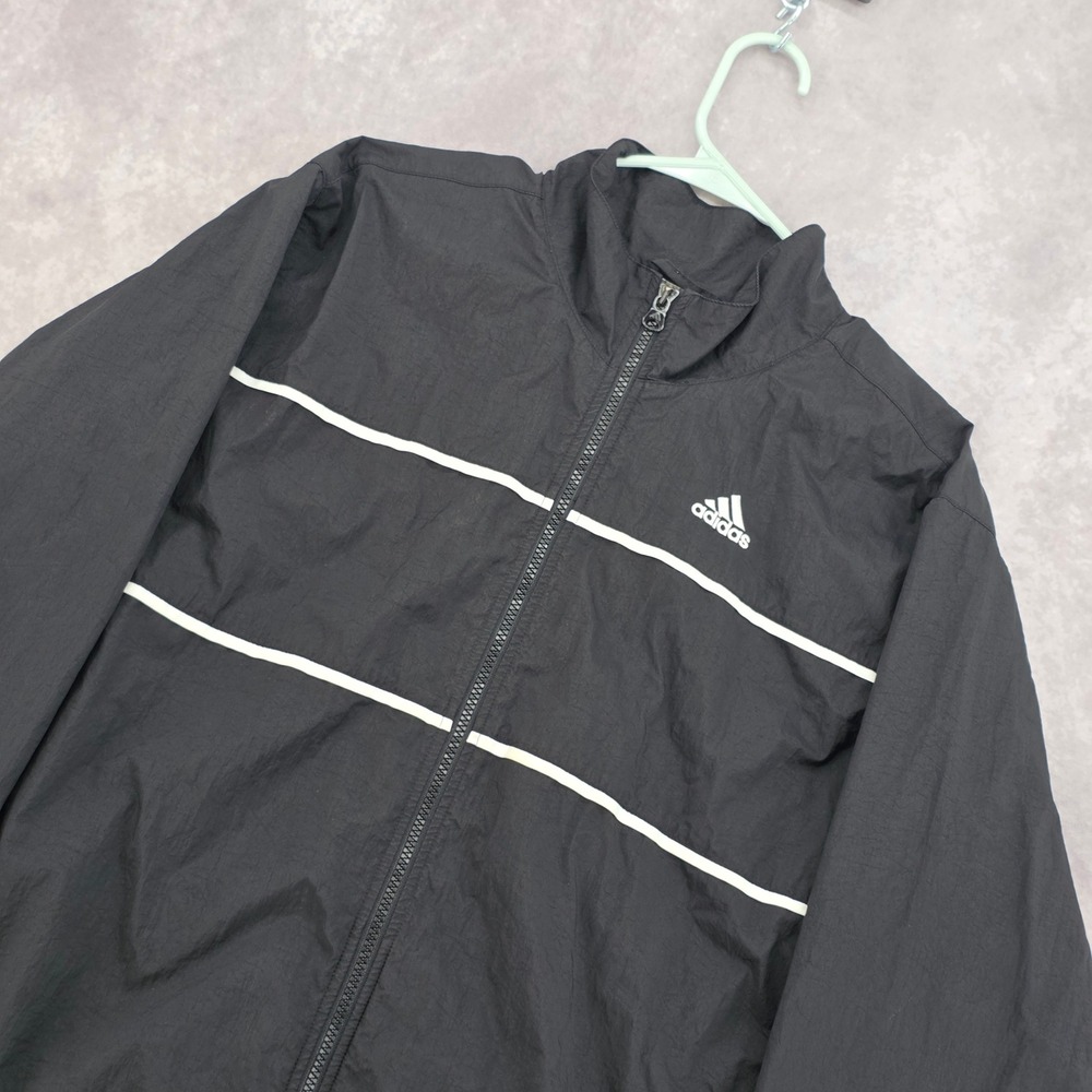 Vintage Adidas Y2K Windbreaker Jacket Mens XL Black White Striped StreetWear 02